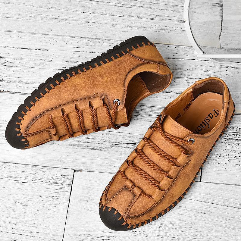 Men Hand Stitching Anti-collision Soft Casual Leather Loafers