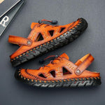 Large Size Men Hand Stitching Closed Toe Comfy Soft Leather Sandals