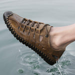 Men's Breathable Leather Large Size Stitching Hollow Out Water Shoes