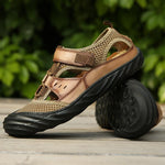 Men Summer New Leather Leather Mesh Beach Shoes