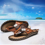 Men's Flip Flops Genuine Leather Sandals Summer Beach Casual Slippers Flats Slip-on Slipper