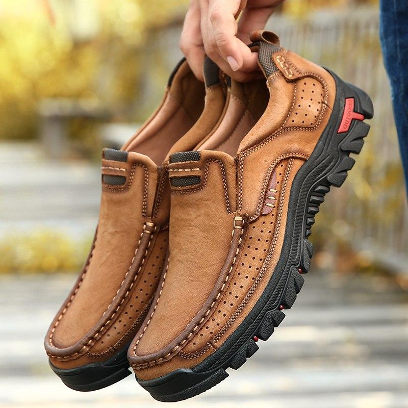 Men's Casual Shoes Leather Walking Shoes Casual Slip On Loafers