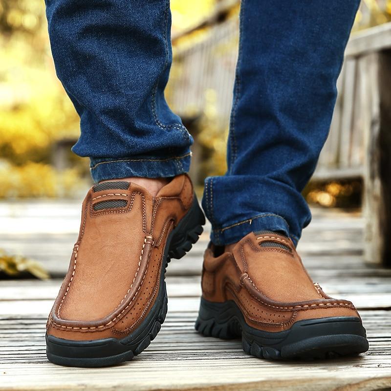 Men's Casual Shoes Leather Walking Shoes Casual Slip On Loafers