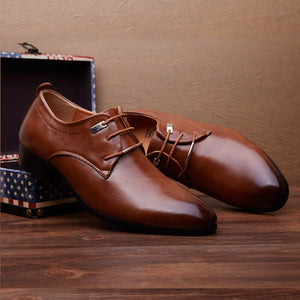 Men Leather Shoes Fashion Business Flats Lace Up Pointed Toe Oxford Shoes