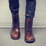 Men's Genuine Leather Casual Martin Boots High Top Lace Up Combat Boot Round Toe