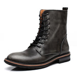 Men's Genuine Leather Casual Martin Boots High Top Lace Up Combat Boot Round Toe