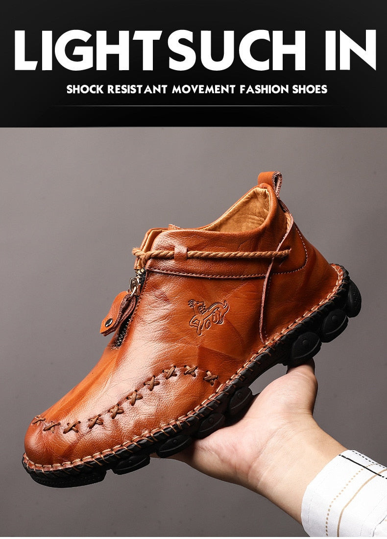 Handmade Genuine Leather Men Boots Fashion Zipper Shoes Male Cow Leather Man Brown Ankle Boots